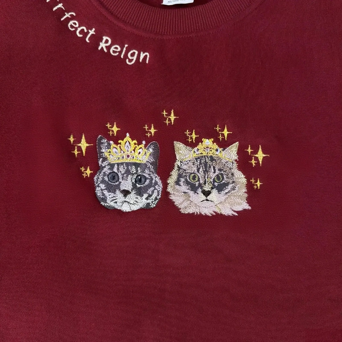 Custom Royal Cat Embroidered Christmas Sweatshirt - Personalized Pet Name & Crown Embroidery- Colorful Design