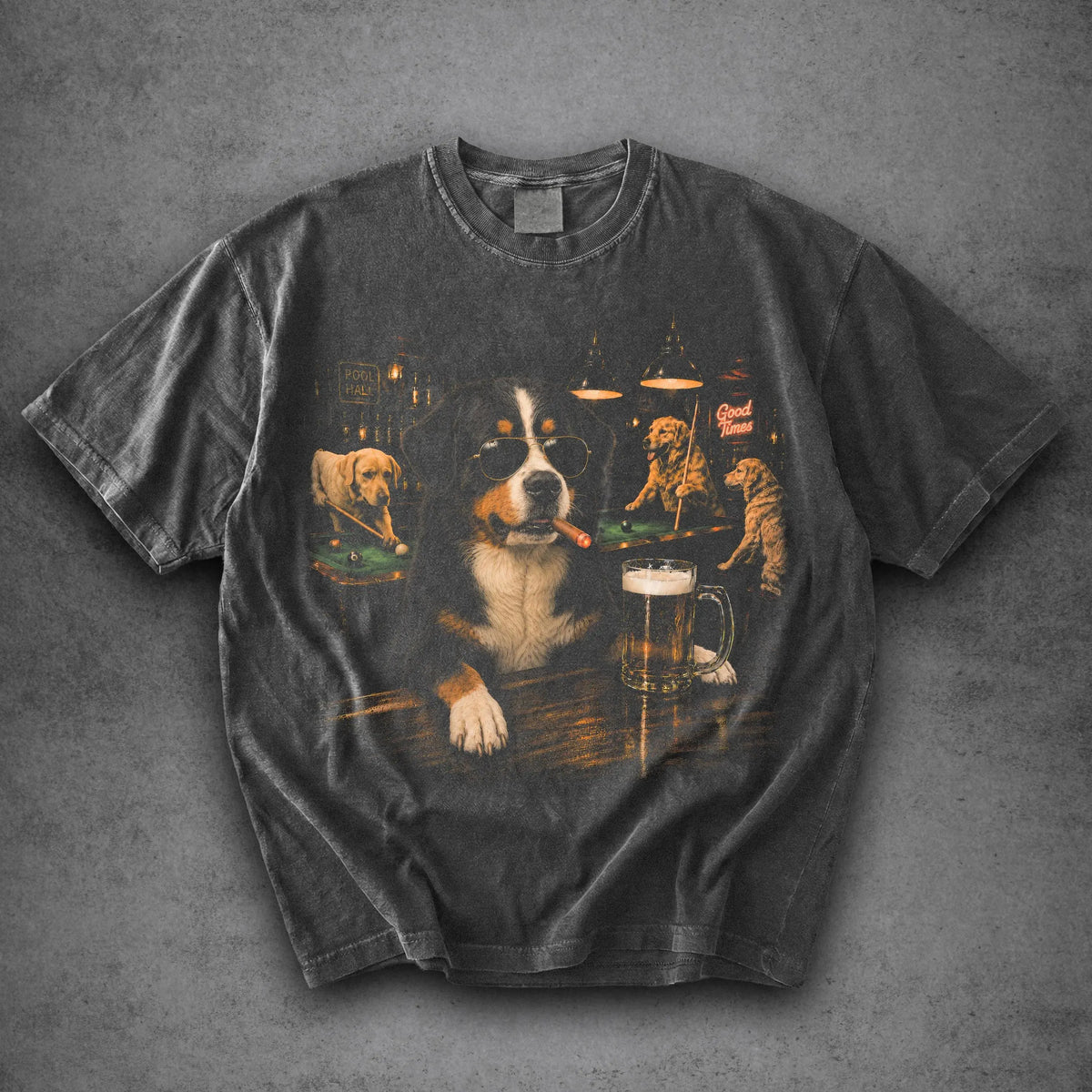  Funny Custom Dog Drinking Beer Shirt— Pool Hall Edition, Personalized Pet Photo Meme Graphic Tee