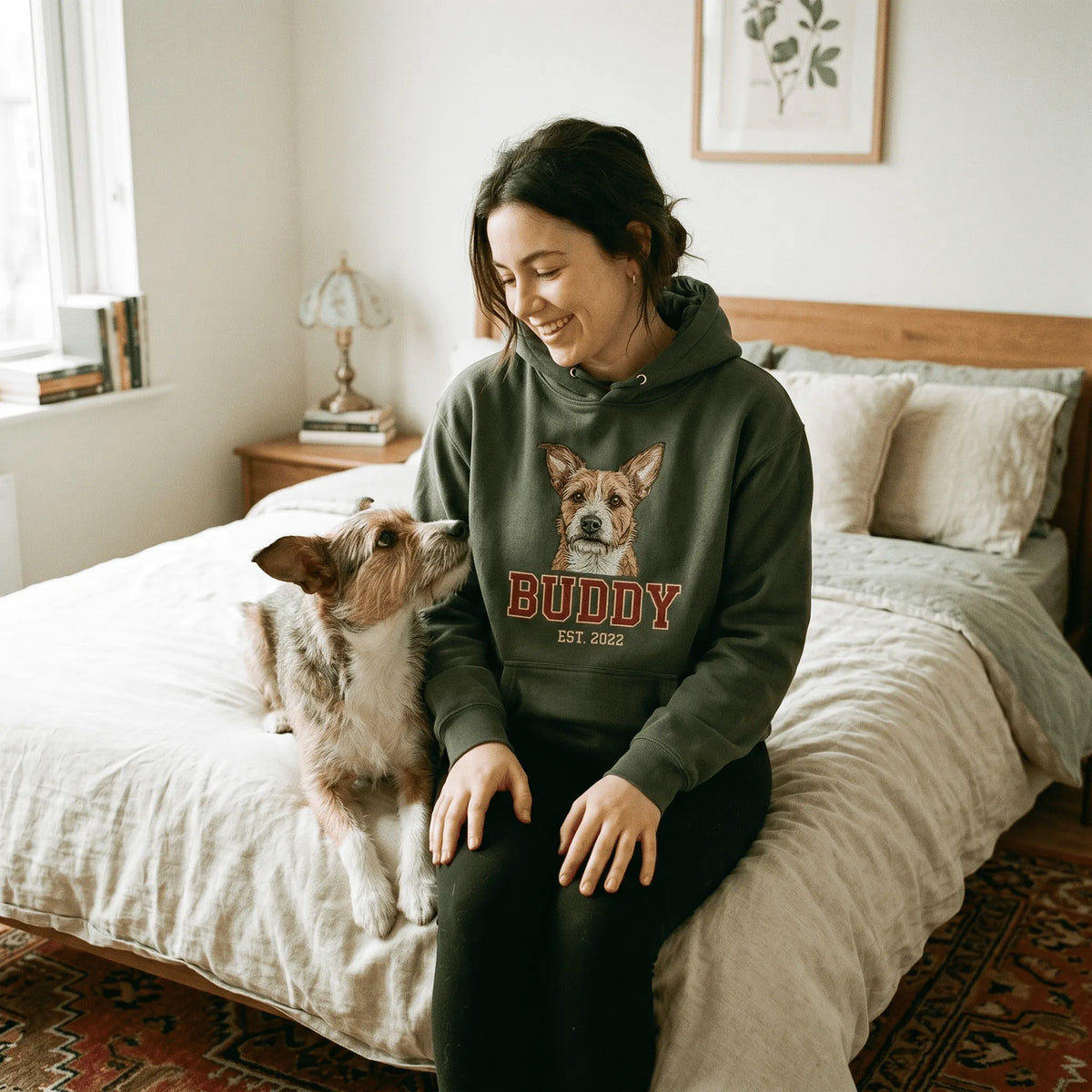Custom Dog Portrait Embroidered Sweatshirt with Name and Year