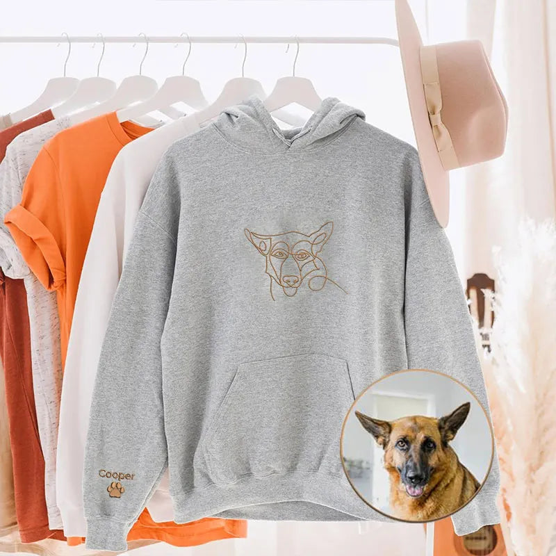 Custom Embroidered Dog Sweatshirt, Personalized one-line Pet Sweatshirt, Custom Dog Portrait Sweatshirt- Stylish Outline