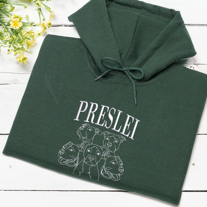 Custom Pet Portrait Outline Embroidered Sweatshirt Hoodie T-shirt- Stylish Outline Style