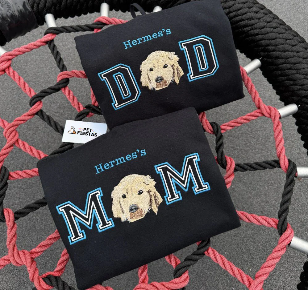 Custom Dog Mom & Dad Embroidered Crewneck – Personalized Pet Portrait Sweatshirt