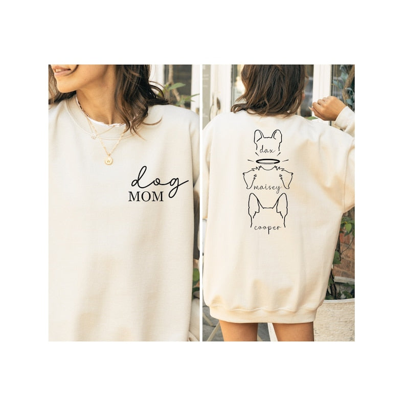Personalized Dog Ear Custom Print Sweatshirt, Customized Dog Mom Hoodie