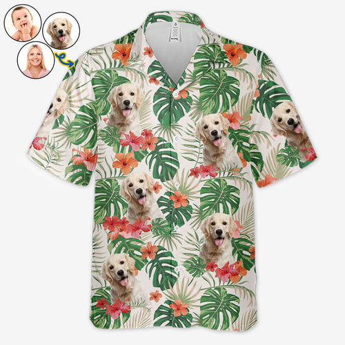Colorful Tropical Flowers & Leaves Custom Pet Hawaiian Shirt - Personalized Dog/Cat Photo Design