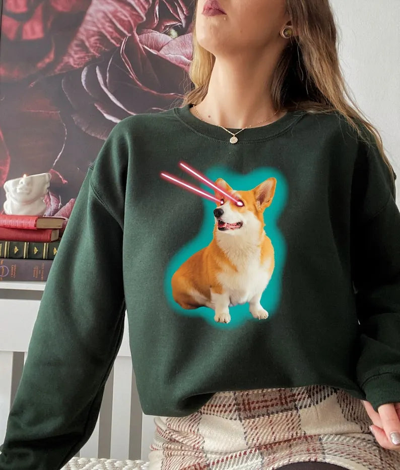 Custom Pets Printing  Sweatshirt Laser Eyes, Personalized Pet Photo Shirt Hoodie