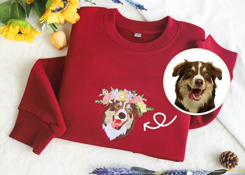 Custom Dog Face Embroidered Sweatshirt From Your Photo Hoodie T-shirt