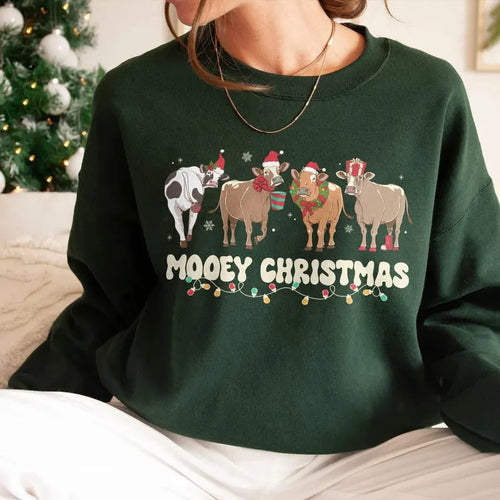 Christmas Cow Sweatshirt, Mooey Christmas Crewneck Christmas Farm Animals Sweatshirt