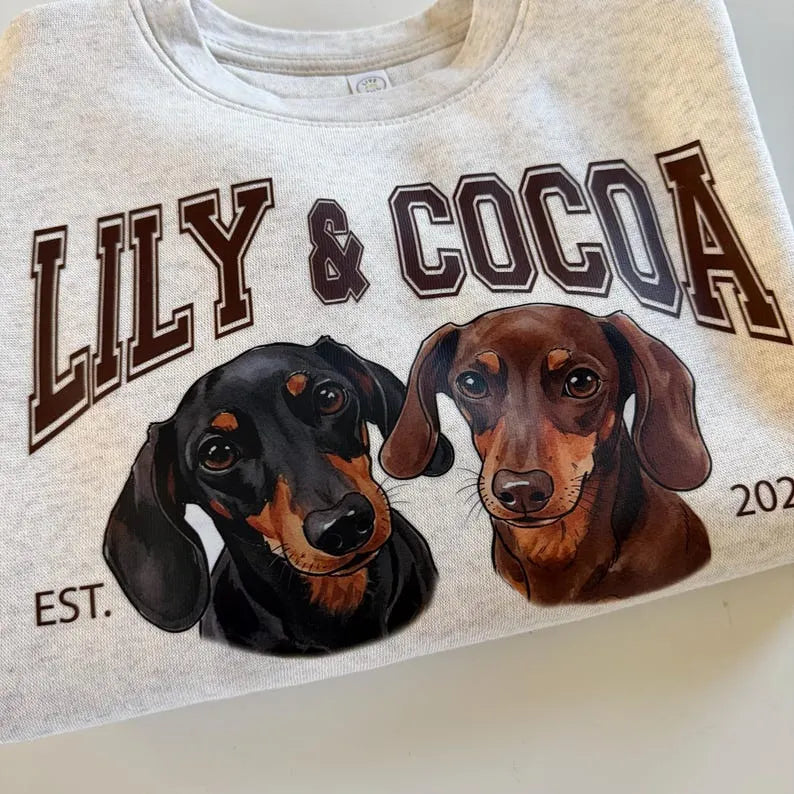 Custom Dog Photo and Name Printed T-shirt Sweatshirt Hoodie, Pet Varsity Shirt