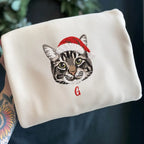Custom Pet Santa Hat Sweatshirt – Embroidered Dog & Cat Portrait Christmas Sweatshirt- Colorful Design