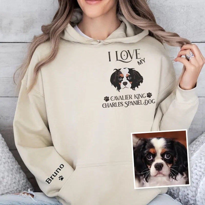Personalized Embroidered I Love My Pet Dog Cat Hoodie Sweatshirt T-Shirt- Colorful Design