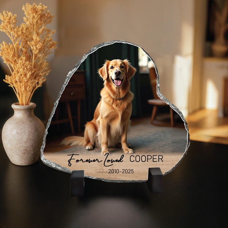Personalized Pet Memorial Photo Slate Stone: Dog Loss Gift