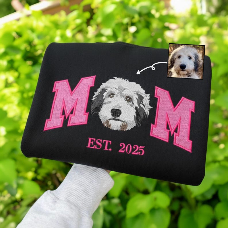 Custom Dog Mom Embroidered Crewneck, Custom Pet Photo Sweatshirt