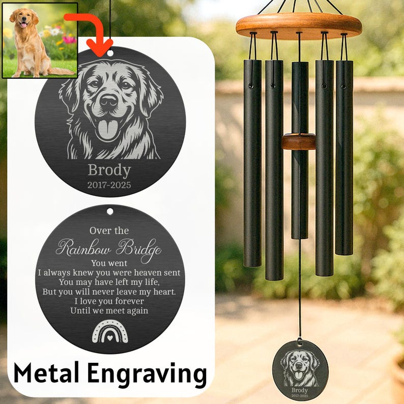 Custom Engraved Pet Memorial Wind Chime, Dog or Cat Loss Gift