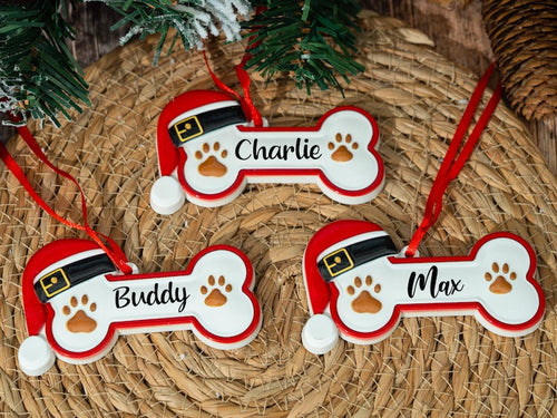 Custom Dog Paw Christmas Tree Ornament, Personalized Pet Name Bone Shape Xmas Decoration