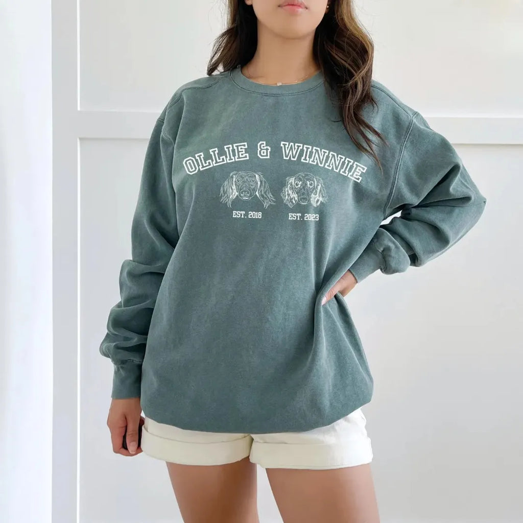 Custom Dog Portrait Sweatshirt - Personalized Varsity Hoodie with Pet Photo