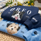 Custom Embroidered Dog Portrait Sweatshirt, Personalized Pet Photo Name Embroidered Crewneck