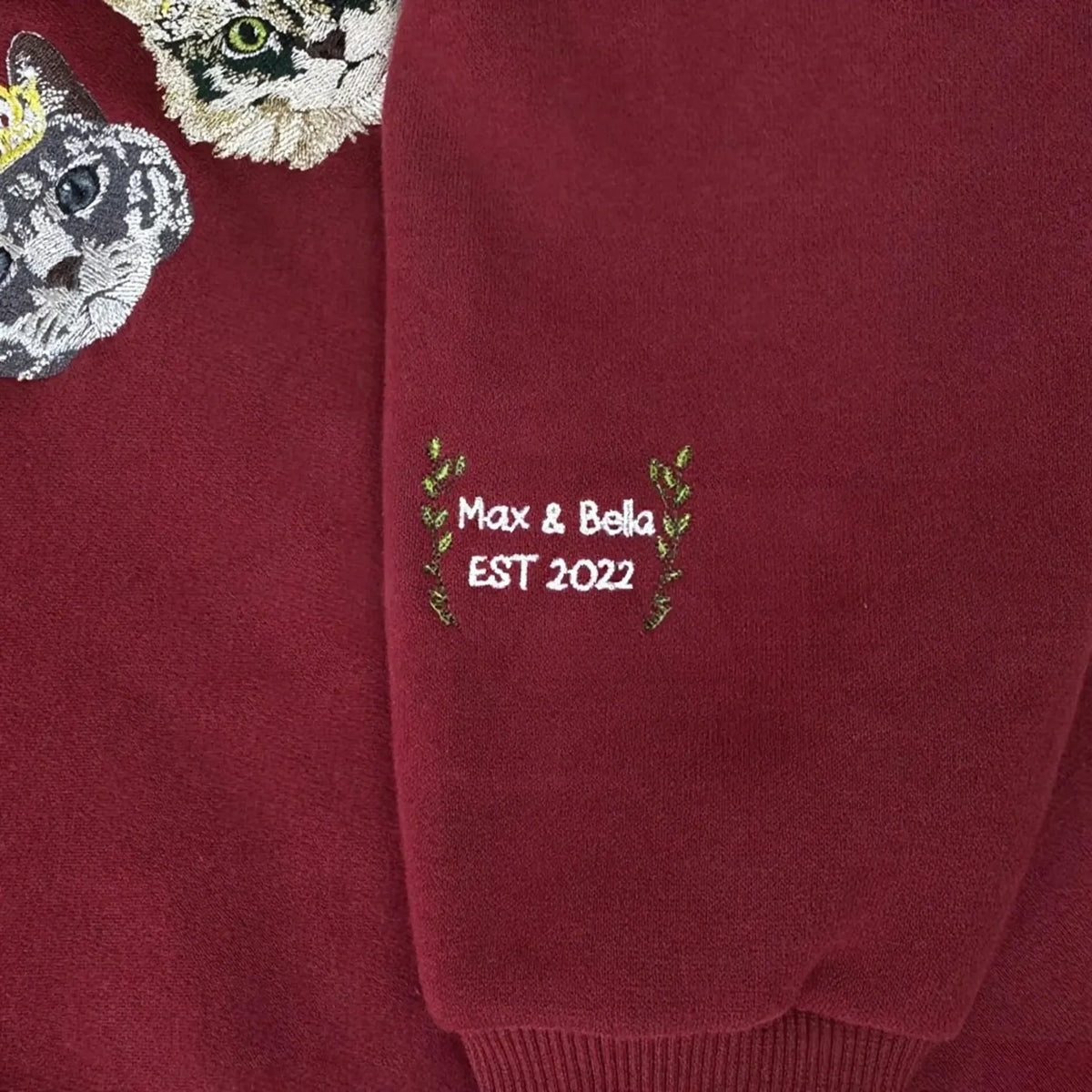Custom Royal Cat Embroidered Christmas Sweatshirt - Personalized Pet Name & Crown Embroidery- Colorful Design