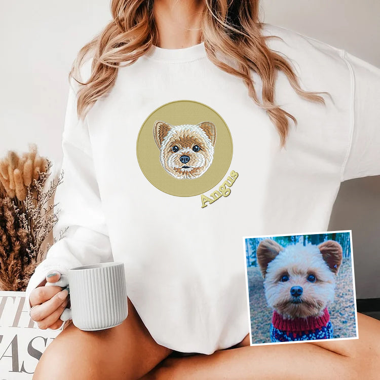Personalized Pet Embroidered Sweatshirt Custom Pet Portrait Tee Hoodie- Colorful Design