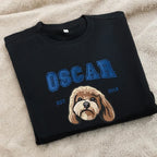 Custom Embroidery Dog Cat Pet Portrait T-shirt Sweatshirt Hoodie with Name and Year