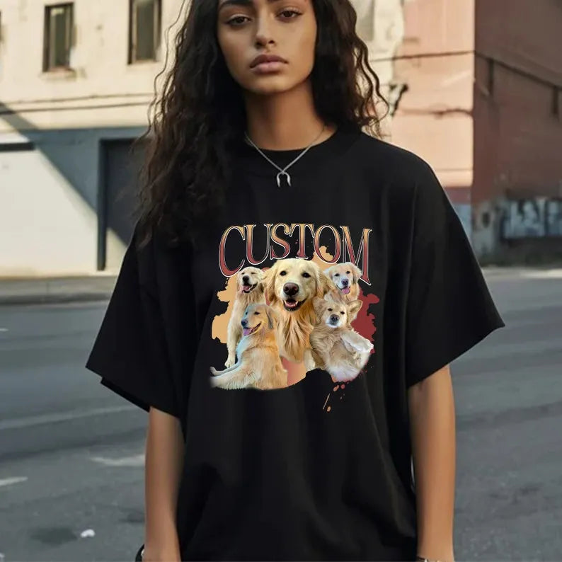 Vintage Pet T-shirt Pet Photo + Name Custom Dog Sweatshirt Personalized Hoodie