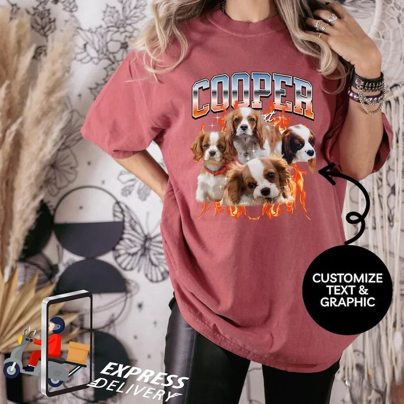 Custom Vintage Bootleg Pet Shirt, Pet Photo + Name,  Personalized Dog Owner Gift, 90's Cat Shirt