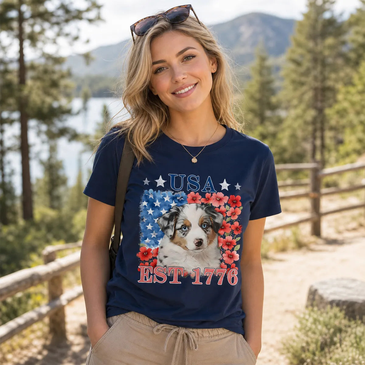 Custom Dog Photo America 250th Independence Day T-shirt