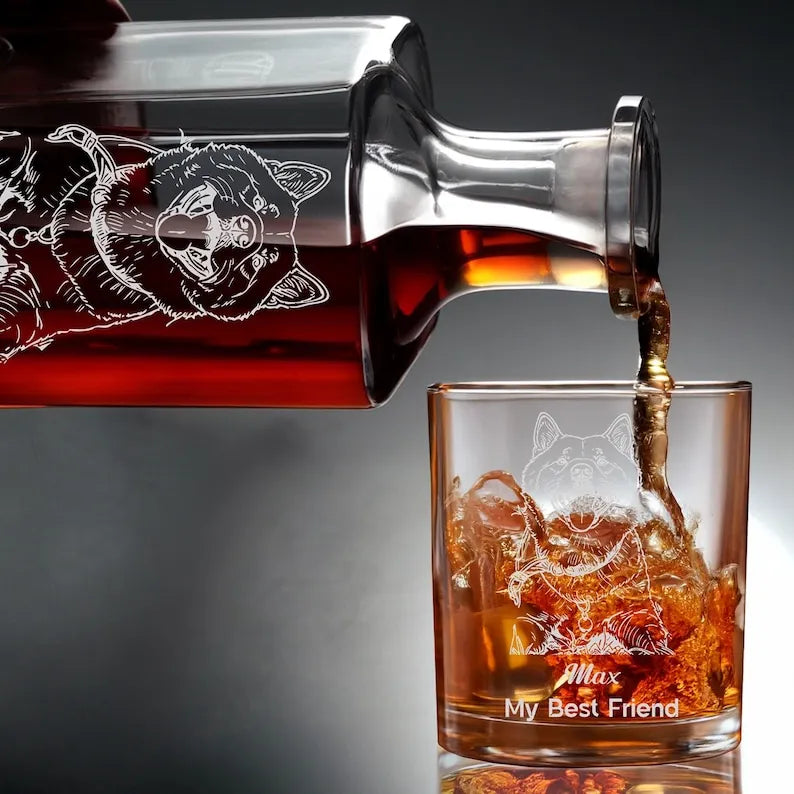 Custom Photo Pet Whiskey Decanter Set With Glasses, Gift For Dog Lovers