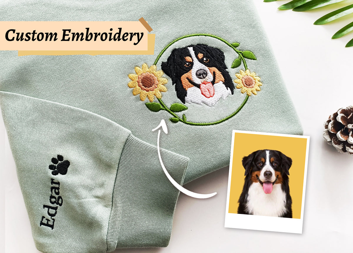 Custom Dog Embroidery Hoodie From Photo, Personalized Dog Sweatshirt- Colorful Design