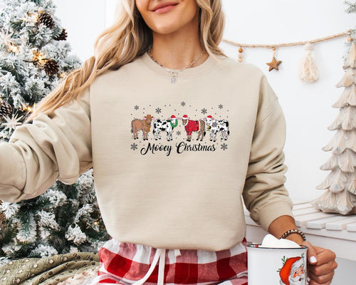 Christmas Cow Sweatshirt, Cow Lover Hoodie, Funny Christmas Shirt