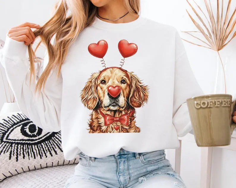 Custom Dog Photo Valentine’s Day Sweatshirt – Heart Balloon Headband Design