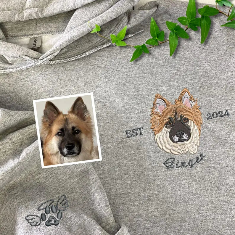 Custom Pet Embroidery Shirt from Photo, Custom Cat Dog Embroidery Hoodie Sweatshirt T-shirt- Colorful Design