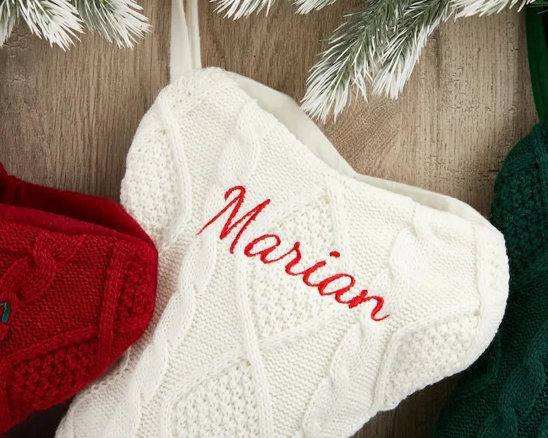 Personalized Dog Bone Christmas Stockings with Embroidered Name