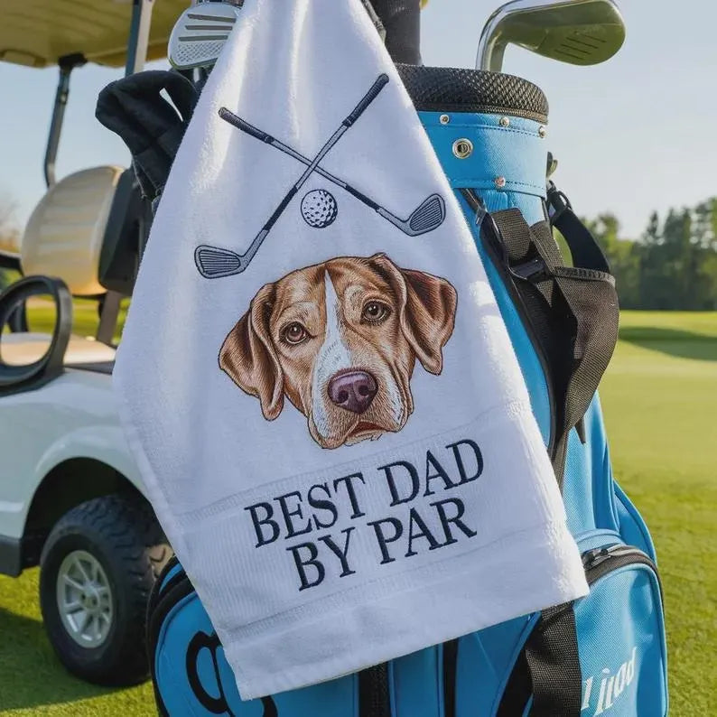 Embroidered Pet Portrait Golf Towel - Personalized Golf Gift for Him, Perfect for Dog & Golf Lovers
