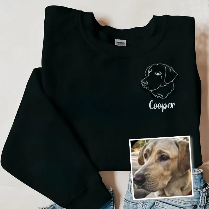 Custom Pet Embroidered Sweatshirt,Custom Dog Portrait,Embroidered Sweatshirt,Custom Pet Gifts- Stylish Outline Style