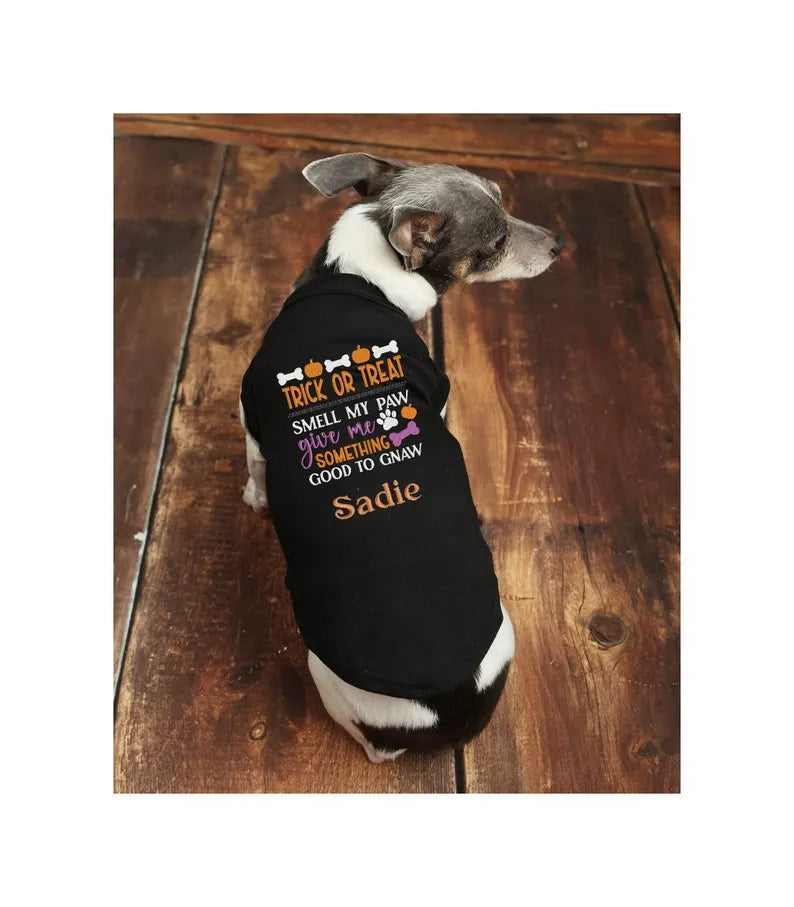 Trick or Treat Custom Dog Halloween Costume, Custom Pet Name Embroidered Shirt 