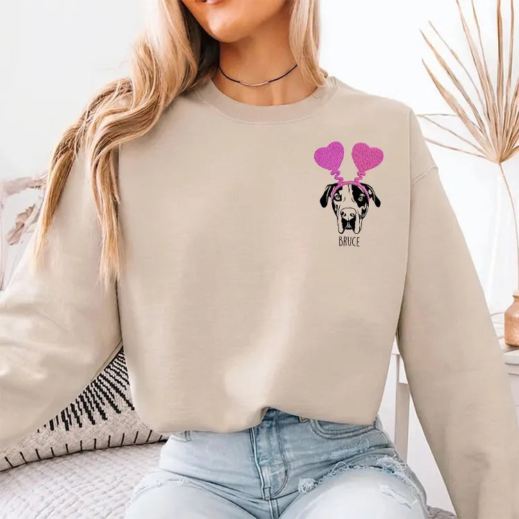 PetFiestas® Custom Pet Portrait Outline & Heart Balloon Headband Embroidered Sweatshirt, Hoodie, T-shirt- Stylish Outlin