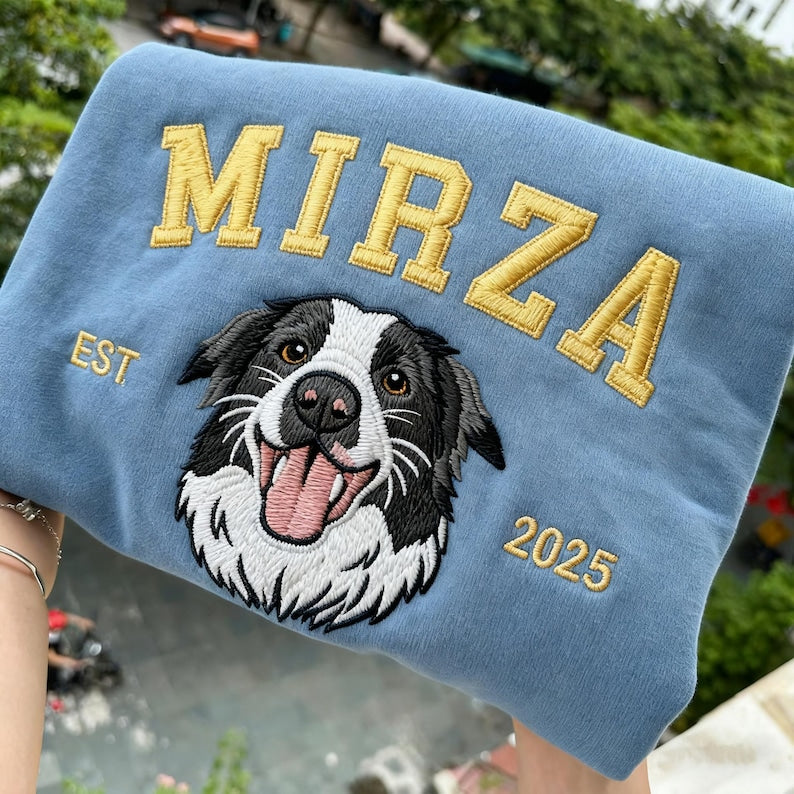 Custom Dog Face Embroidered Sweatshirt From Photo, Pet Embroidered Sweatshirt