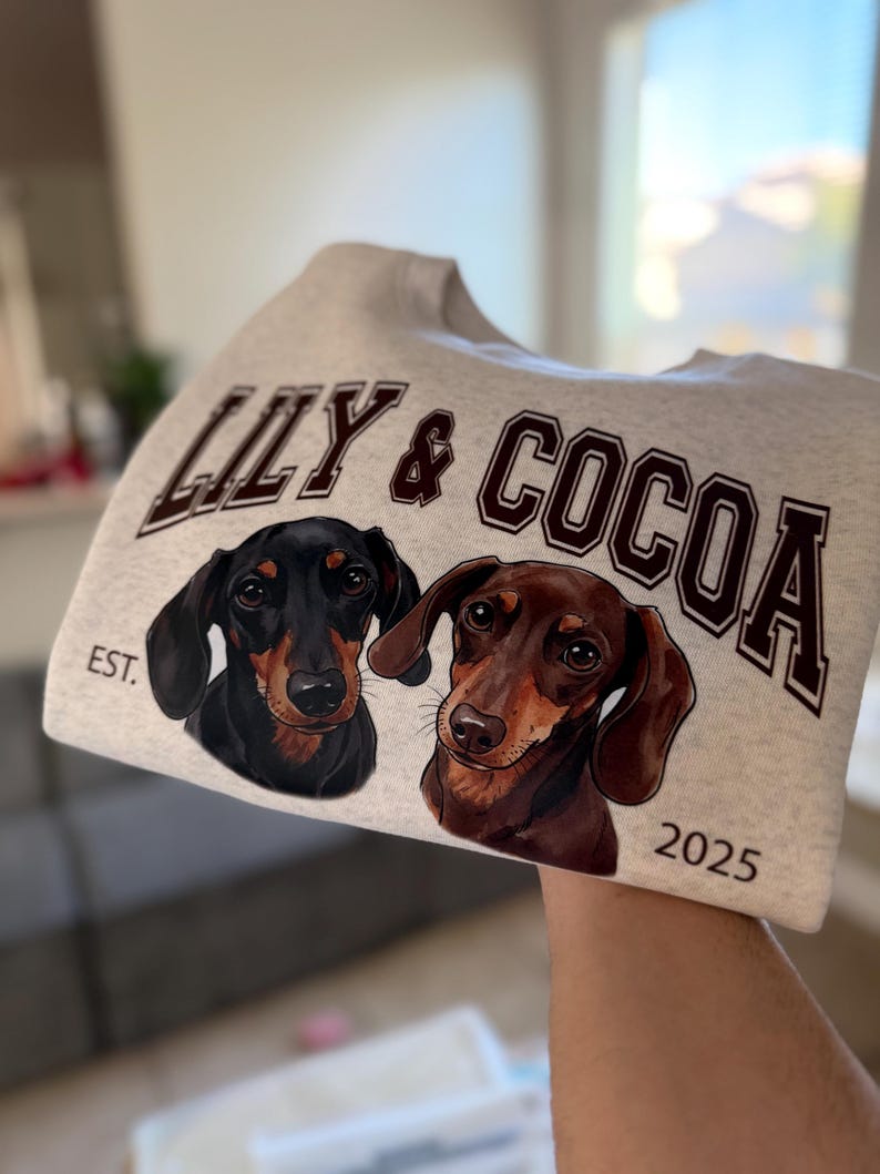 Custom Dog Photo and Name Printed T-shirt Sweatshirt Hoodie, Pet Varsity Shirt
