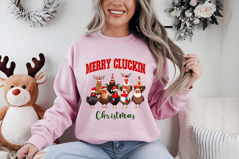 Christmas Chickens Sweatshirts, Christmas Farm Animals Sweatshirts, Funny Christmas Xmas Tee Hoodie