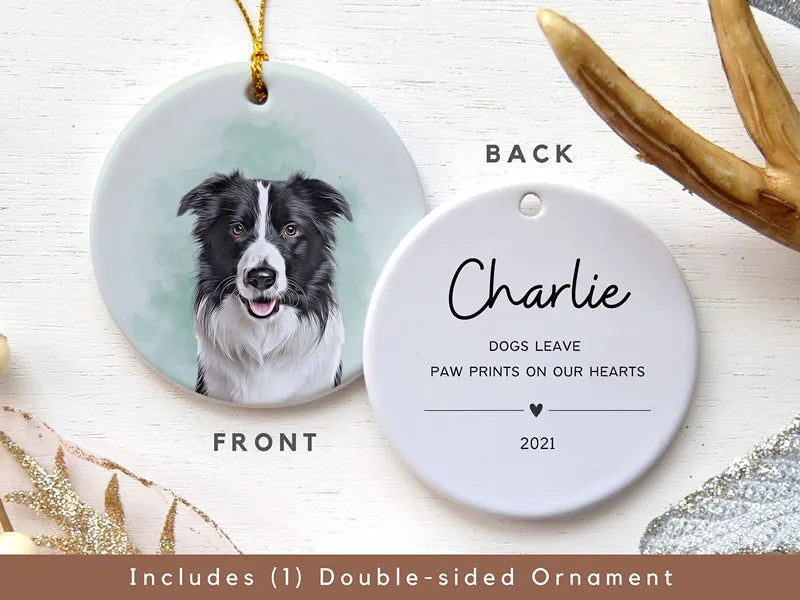 Personalized Pet Watercolor Ornament Using Pet's Photo + Name - Custom Christmas Dog Ornament