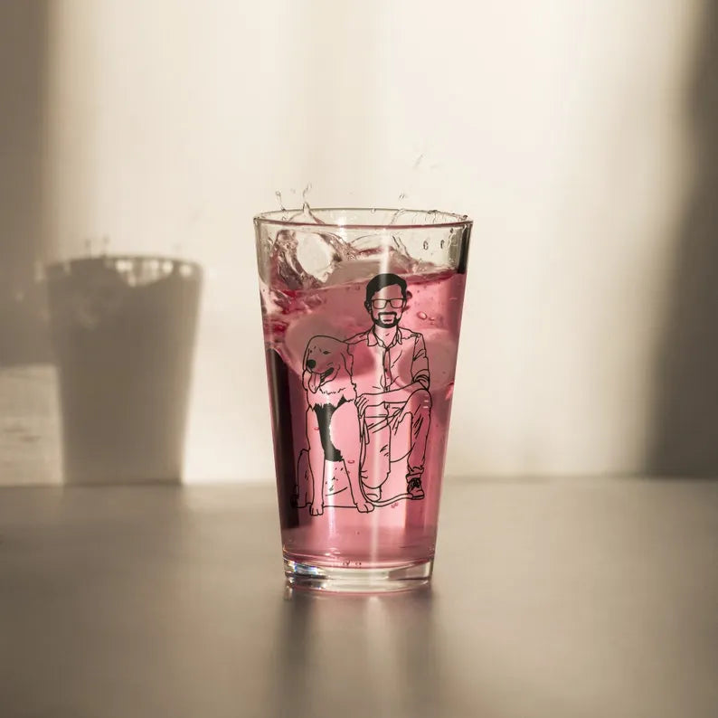 Custom Dad With Dog Portrait Beer Glass, Custom Photo Pint Glass, Fathers Day Drinkware Gift