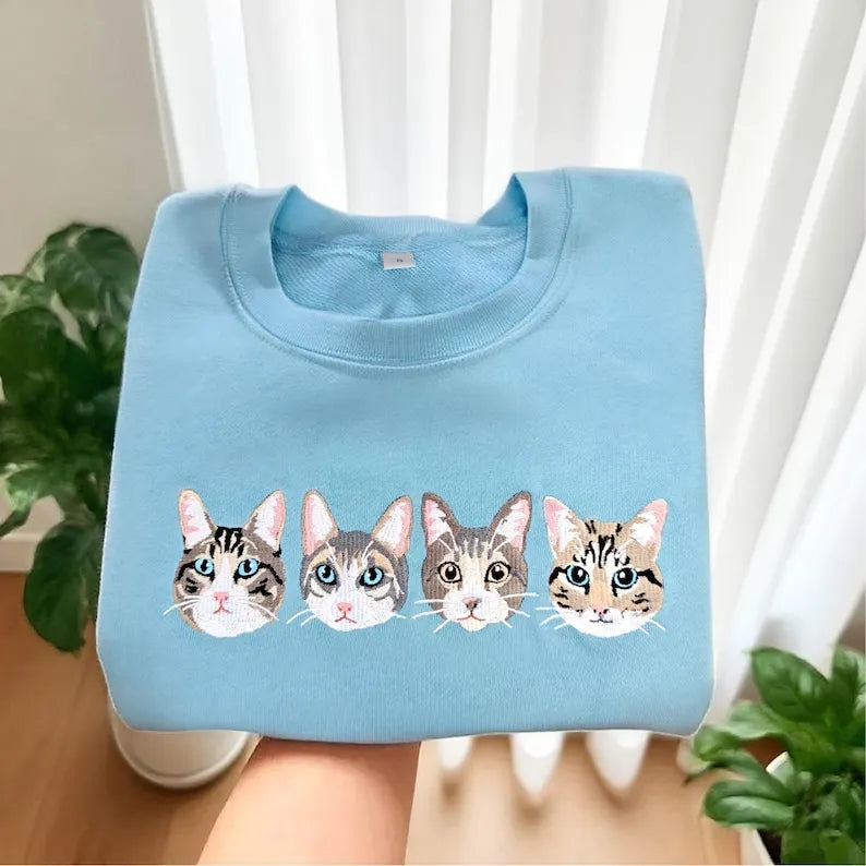 Custom Dog Face Embroidered Sweatshirt - Personalized Pet Photo Hoodie for Dog Lovers- Colorful Design