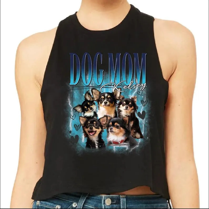 Custom Dog Mom Tank Top, Personalized Dog Photo Retro Graphic 90s Tank Top
