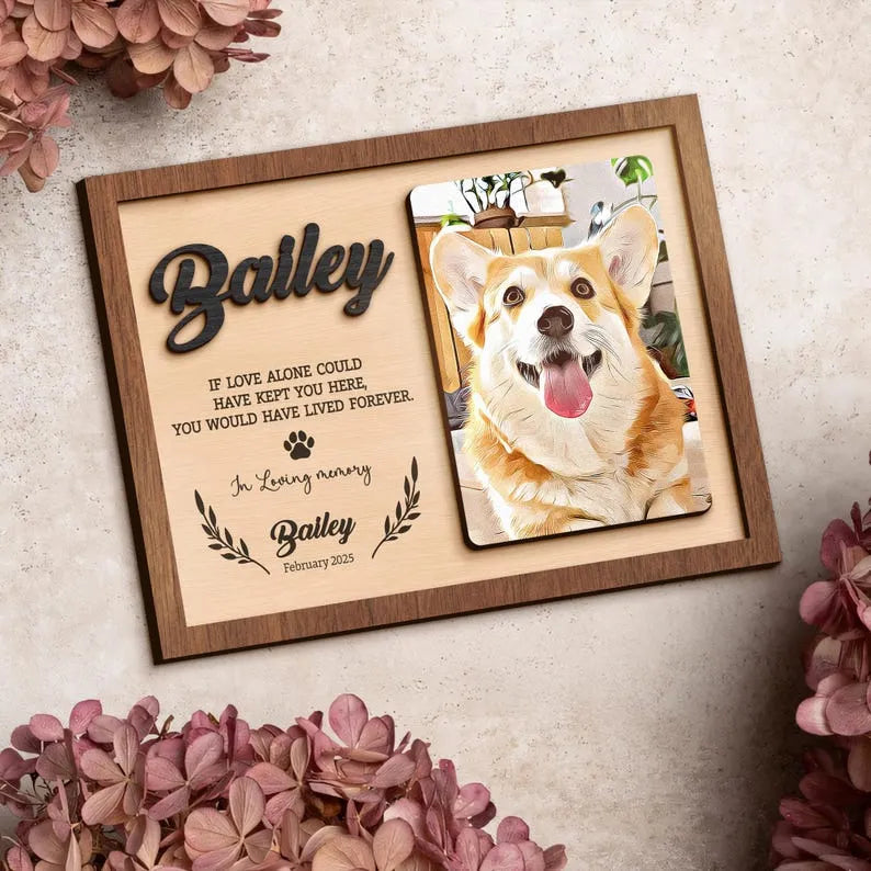 Personalized Dog Memorial Wood Frame, Memorial Pet with Art Photo, Pet Memorial Plaque 