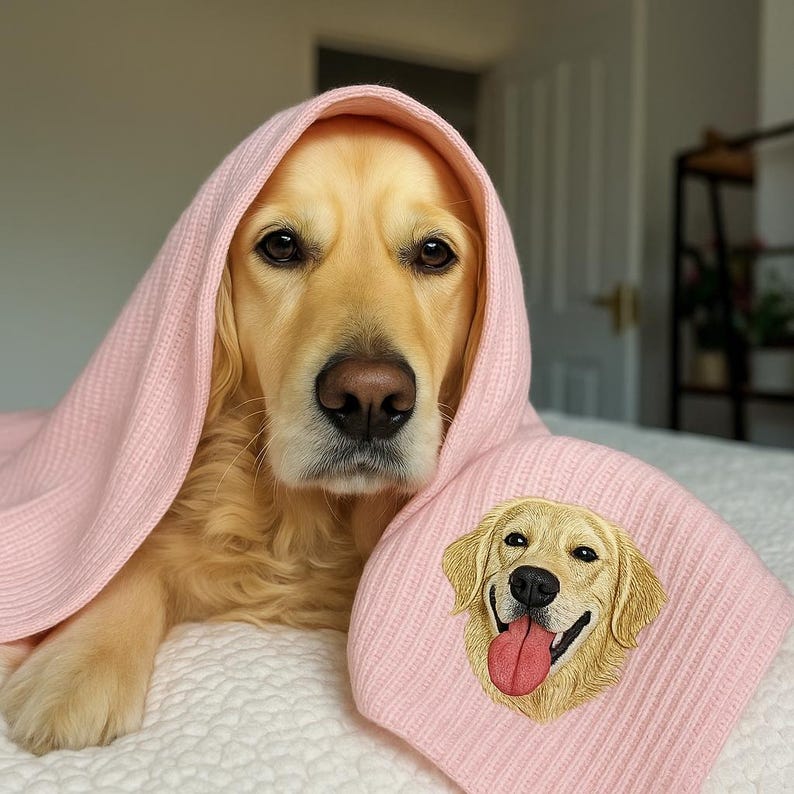 Custom Premium Handcrafted Pet Embroidered Blanket, Pet Knitted Throw Blanket