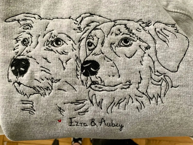 Custom Pet Portrait Extra-fine Embroidered Sweatshirt Hoodie T-shirt- Stylish Outline Style