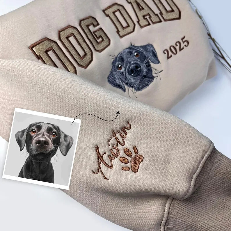 Custom Dog Embroidered Sweatshirt with Name and Year, Father's Day Gift, Dog Dad Gift