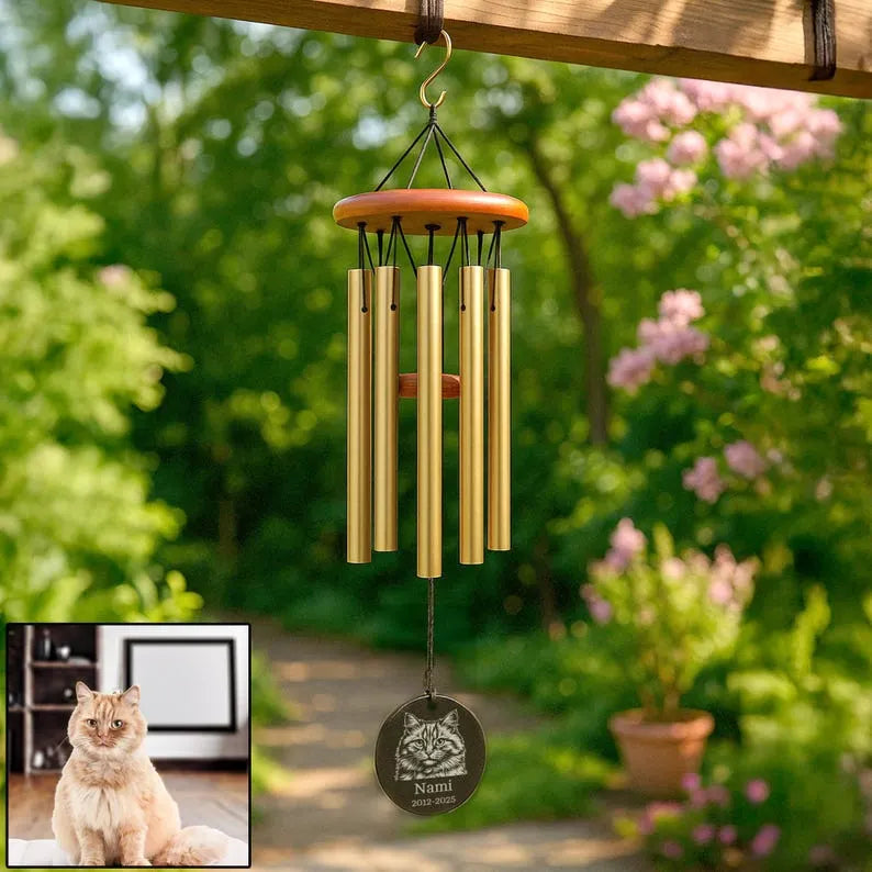 Custom Engraved Pet Memorial Wind Chime, Dog or Cat Loss Gift