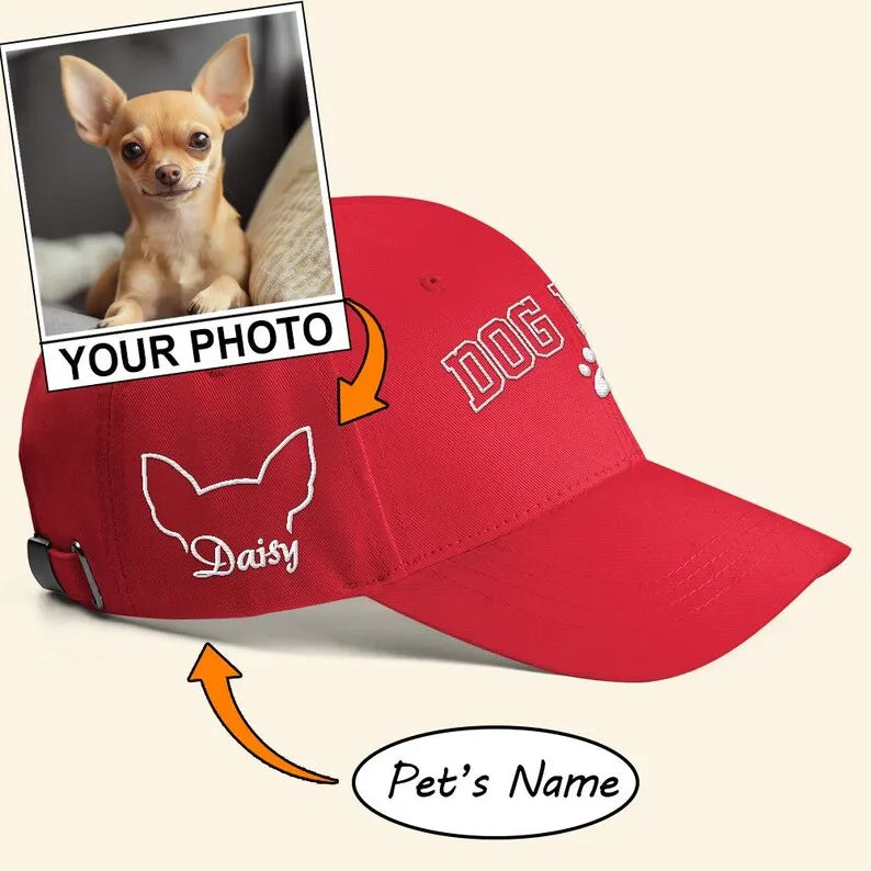 Custom Pet Ear Embroidered Dog Mom Cap, Personalized Dog Dad Hat