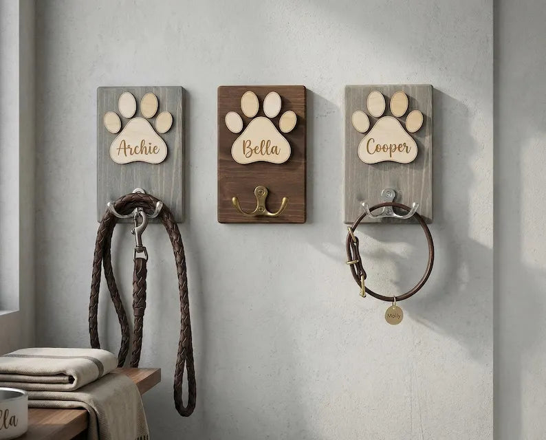 Custom Dog/Cat Name Wooden Pet Leash Hook